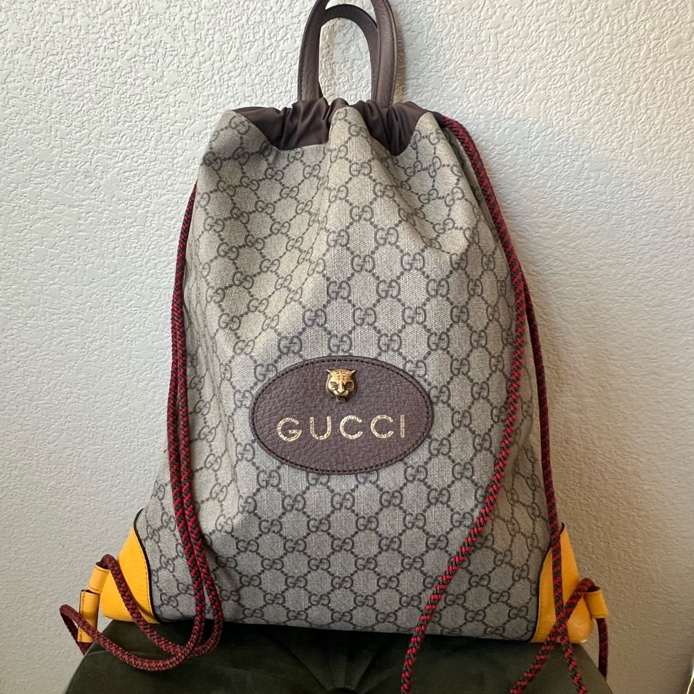 Gucci Monogram Gray and Yellow Backpack